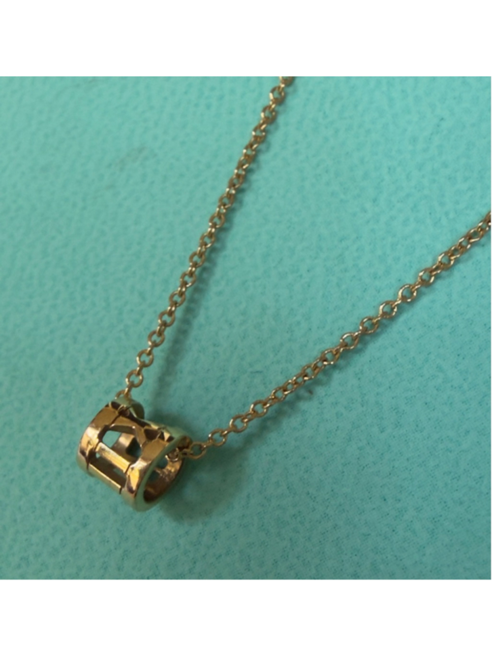 Tiffany & Co. 18k Yellow Gold 6mm Open Barrel Pendant Charm Necklace 16.5”